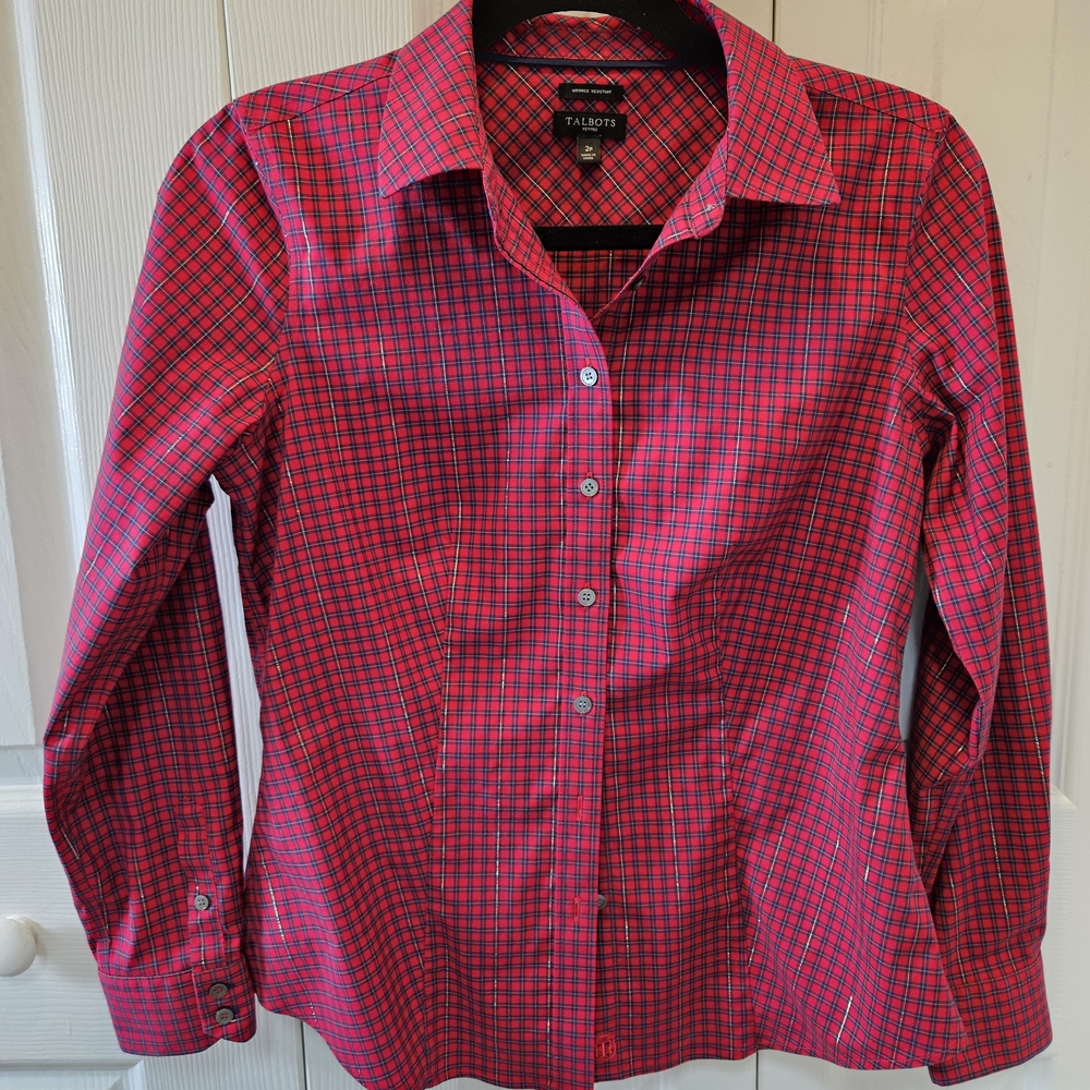 Talbots Red Plaid Button-Up Shirt